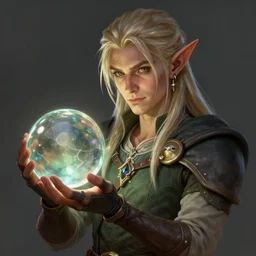 a half elf dnd character portrait holding a glass sphere, highly detailed, octane rendering, inspiring digital painting, trending on artstation, high quality