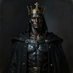 highly detailed oil painting | very intricate | cinematic lighting | award - winning | the king of saturn, strong, dressed in a black robe, skin like a dark crystsl | by roberto ferri, by tom bagshaw, by j. c. leyendecker and klimt, beautiful cinematic light, american romanticism, by austin osman spare, artstation, cgsociety, official art, octane