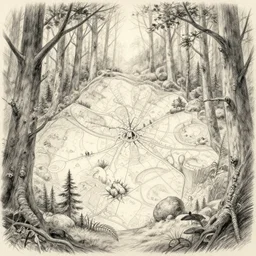 pencil sketch of forest, fantasy map