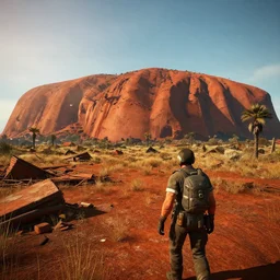 uluru in ruins post - nuclear war in fallout 4, in game screenshot
