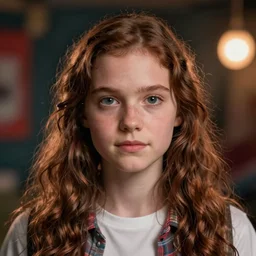 incredibly realistic, too detailed portrait of a caricature of the actress from stranger things, centered portrait, octane render, bump mapping, global illumination, unreal engine 5, 8 k, bokeh, d & d digital art, mark ryden, rob gonsalves