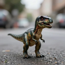 a beautiful photo by saul leiter of a tiny dinosaur standing in the street, tiny gaussian blur, insanely detailed, insanely intricate, insanely beautiful, depth of field, low contrast, summer, bokeh
