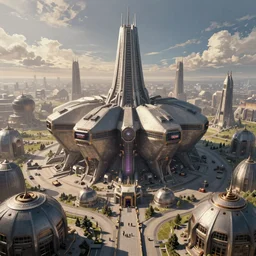 A matte painting of a warhammer 40k hive city,featured on ArtStation, realistic colors,Super wide angle,viewed from afar,Geometrically realistic