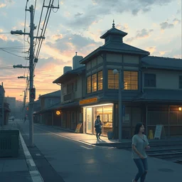 walking around ozu city and shimonad station, ehime, japan. volumetric lighting, realistic illustration, perfectly shaded, soft painting, art by krenz cushart and wenjun lin
