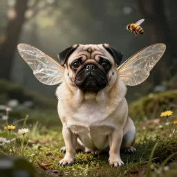 a pug with bee wings