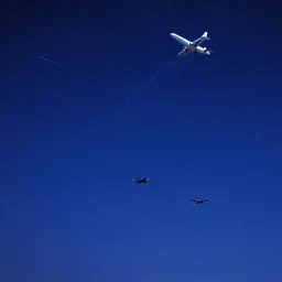 airplanes in the night sky like shooting stars by Thomas Kinkade