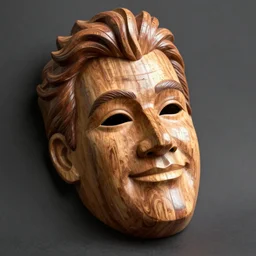 A wooden mask of Gordon Ramsay\'s face, 3D render, studio lighting, dutch angle