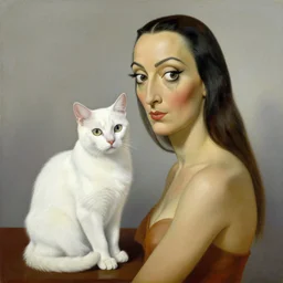 painting of a white cat and human female by salvador dali