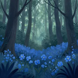 forest with flowers blue, Digital Matte Illustration by Dan Mumford, M.W Kaluta