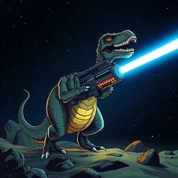 space dinosaur with laser gun, scifi