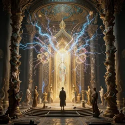 highly detailed surreal vfx avante garde portrait of a 3 d light temple, polyphonic bio - communications, arcane ritual, entangled vibrating, electricity, ultra detailed, ornate, hyperrealistic, octane render, chiaroscuro, inspired by carne griffiths & james jean & android jones & william morris & ernst haeckel & alphonse mucha, unreal engine