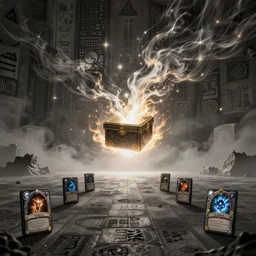vanishing point mysterious mix of wind, fire, thunder, a secret box of elemental magic, floating in a dark rune background, misty, unreal engine, fantasy art by greg rutkowski, loish, rhads, ferdinand knab, blizzard warcraft artwork, hearthstone card artwork, global illumination, radiant light, minimalist, detailed and intricate environment