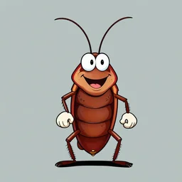 full body cockroach character, smiling, large antennae, cartoon style, by Larry Ahern