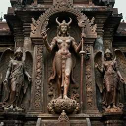 temple made of flesh, baphomet statue at the center, angel statues, 8 0's horror movie film still, highly detailed, symmetry, award - winning photography, 1 2 0 mm