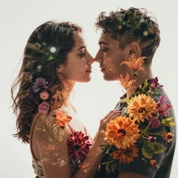 double exposure of love, love is the most relevant theme, love is infinity, love os begin of all, 8 k resolution, artistic mode, artistic, flowers mode