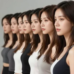 “ a row of identical pretty women, photorealistic, in the style of julie bell, digital art, high quality ”