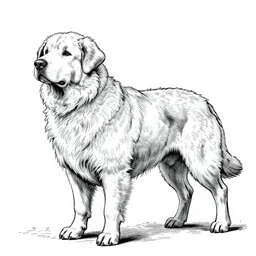 old english sheep dog Dungeons and Dragons Monster Manual, line art illustration, 1981, high detail