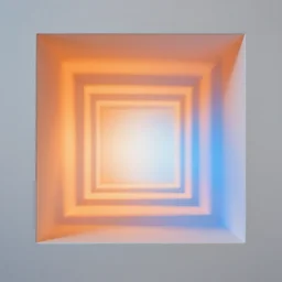 hyperrealistic rendering on very beautiful white wall with beautiful contrast of light and shadow, orange to blue gradient luminescence, professional foto, front elevation, optical illusion