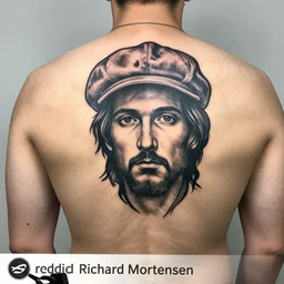 a man with a the sopranos tattoo on his back, a tattoo by richard mortensen, reddit contest winner, primitivism, tattoo, detailed, intricate