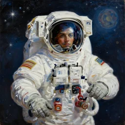 astronaut in space, kandinsky, oil on canvas
