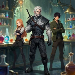 ciri from the witcher in cyberpunk alchemy laboratory full of potions. by jeremy mann and alphonse mucha, photo realistic, dynamic lighting, artstation, poster, volumetric lighting, highly detailed faces, 4 k, award winning