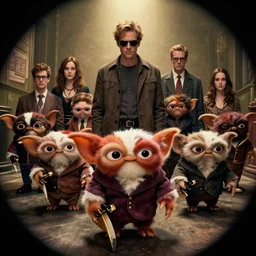 Fight Club movie, the people are replaced with gremlins, trending on Artstation, 8K, ultra wide angle, pincushion lens effect.