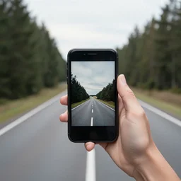 Beautiful cameraphone, soft liminal Photograph of a Lithuanian road