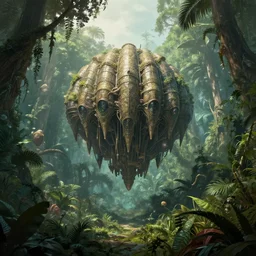 alien hive in the exotic jungle, landscape, alex ross, giga, david finch, concept art, matte painting, highly detailed, rule of thirds, dynamic lighting, cinematic, detailed, denoised, centerd
