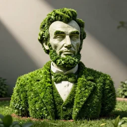 a hedge bush masterfully shaped like Abe Lincoln in the center of a hedge maze, 4k, realistic lighting, realistic shadows, unreal engine, ultra high detail