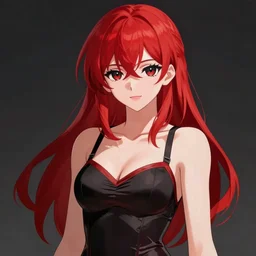 gorgeous ms sara bellum with red hair and black anime eyes, wearing a camisole, perfect body red and black color palette, in the style of and ilya kuvshinov and greg rutkowski, high quality anime artstyle, intricate