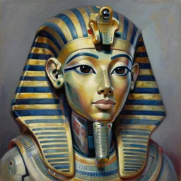 a beautiful painting cyberpunk robot queen of egypt face, by picasso realistic oil painting