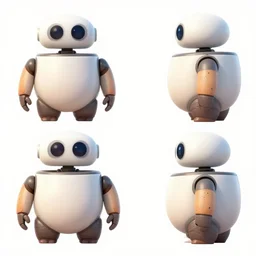 concept art character sheet, front and side view of the same cute upper torso droid, from a space themed Sierra point and click 2D graphic adventure game, made in 2019, high quality graphics