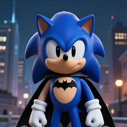 sonic the hedgehog as batman in gotham city, superhero portrait at night, render 4 k