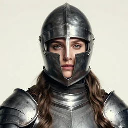 head and shoulders portrait of a female knight, young natalie portman, armored, helmet, game of thrones, eldritch, by artgerm, alphonse mucha, silken hair, etched breastplate, sharp focus, high key lighting, vogue fashion photo