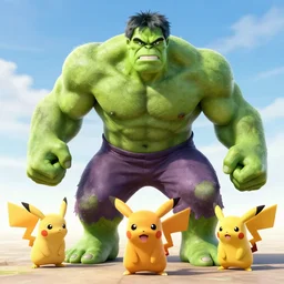 pokemons in the style of the hulk, octane render, by studio ghibli, pixar, disney.