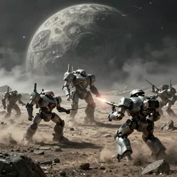 war mechs fighting, mech battle, desolate gloomy planet, science fiction