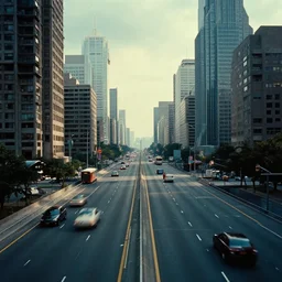 a beautiful cinematic photograph of a retro - futuristic highway in a brutalist downtown city by greg rutkowski and mark romanek and christopher nolan, sci - fi, synthwave