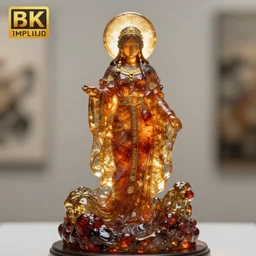 priestess of the strawberry mountains. resin sculpture, backlighting, depth of field, 4 k, ink wash and gold