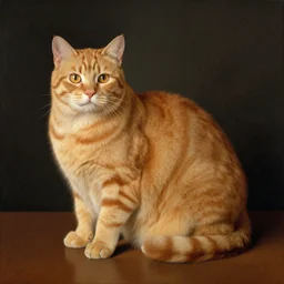 fat orange tabby cat in american gothic by grant wood