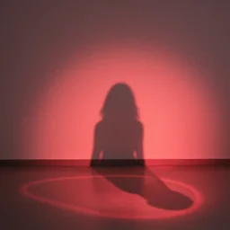 she sees her own shadow cast in red light and outlined on the floor below her, what she sees is good and beautiful