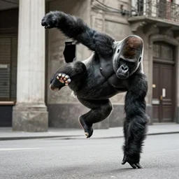 gorilla doing a kickflip, street photography, by caravaggio