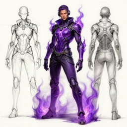 character design sketch humanoid by ahmet atil akar, concept art character, cyberpunk fashion, with body made of purple lava and fire, marvelous designer, fantasy, painted, 4 k, high detail, sharp focus, trending in artstation