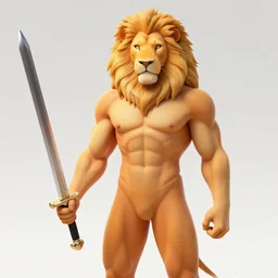 commission of a fit male anthro albino lion holding a sword wearing an orange tracksuit,SFW,artstation,deviantart, science fiction industrial hard science concept art, 8K render octane high definition cgsociety