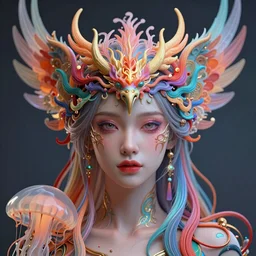 goddess portrait. jellyfish phoenix head. intricate artwork by Tooth Wu and wlop and beeple. octane render, trending on artstation, greg rutkowski very coherent symmetrical artwork. cinematic, hyper realism, high detail, octane render, 8k. Vibrant colors. Smooth gradients. High contrast. High depth of field. Shot on sigma f 1.4