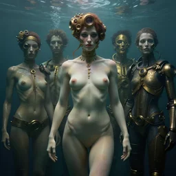 underwater steampunk portrait, au naturel, hyper detailed, digital art, trending in artstation, cinematic lighting, studio quality, smooth render, unreal engine 5 rendered, octane rendered, art style by klimt and nixeu and ian sprigger and wlop and krenz cushart.