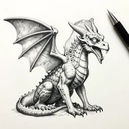 highly detailed ballpoint pen illustration of a gargoyle