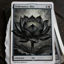a beautiful and hyperdetailed tarot card of a black lotus flower, centered in frame, viewed in profile, in the style of magic the gathering!!!!, ultrawide lens, 8 k, volumetric lighting, cinematic, find detail, cell shaded, intricate detail, octane render, art by chris rahn and andreas rocha and adam paquette