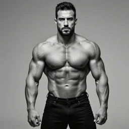 jacques attali as a jacked muscle builder gigachad, grayscale photography