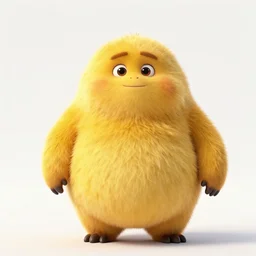 a photograph of a chubby furry banana animal, pixar