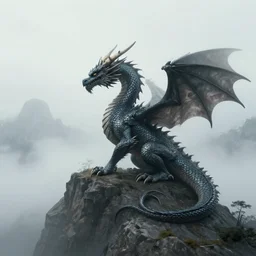 a dragon sits ona mountain peak ,slightly foggy, made by Stanley Artgerm Lau, WLOP, Rossdraws, ArtStation, CGSociety, concept art, cgsociety, octane render, trending on artstation, artstationHD, artstationHQ, unreal engine, 4k, 8k,